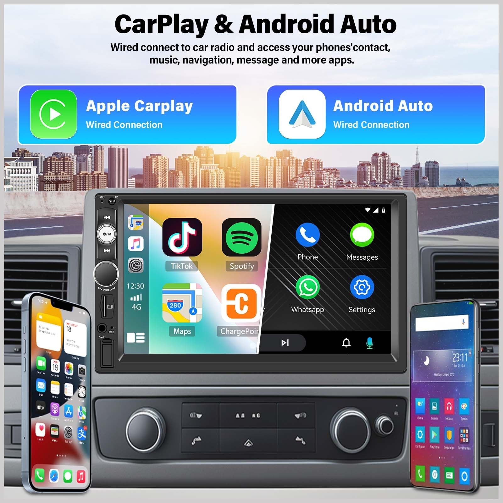 Double Din A-pple CarPlay Car Stereo with Carplay Android Auto,Bluetooth,7″ H…