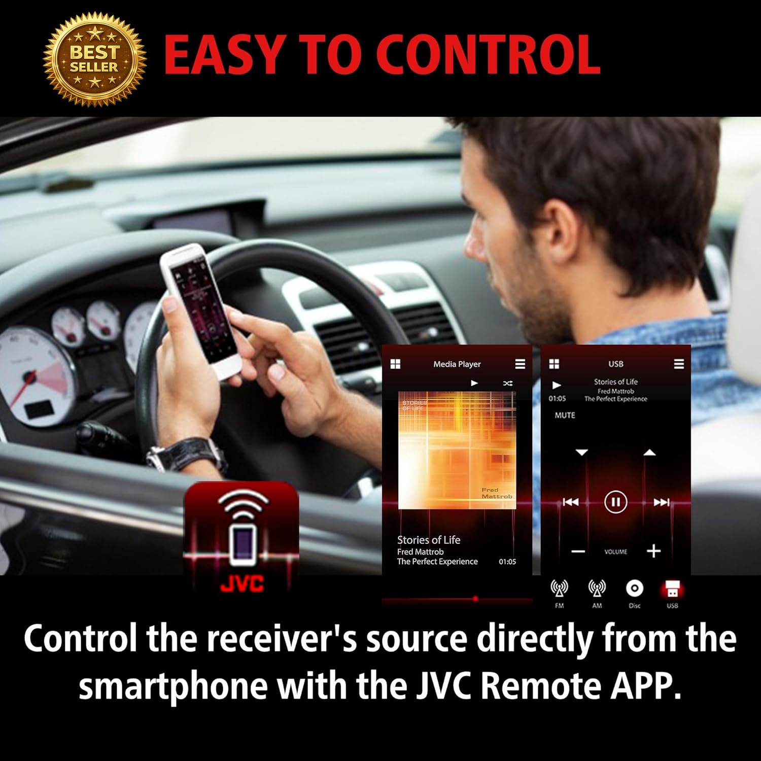 JVC KD-SX27BT Bluetooth Car Stereo Single DIN 100W USB AUX FM AM Receiver