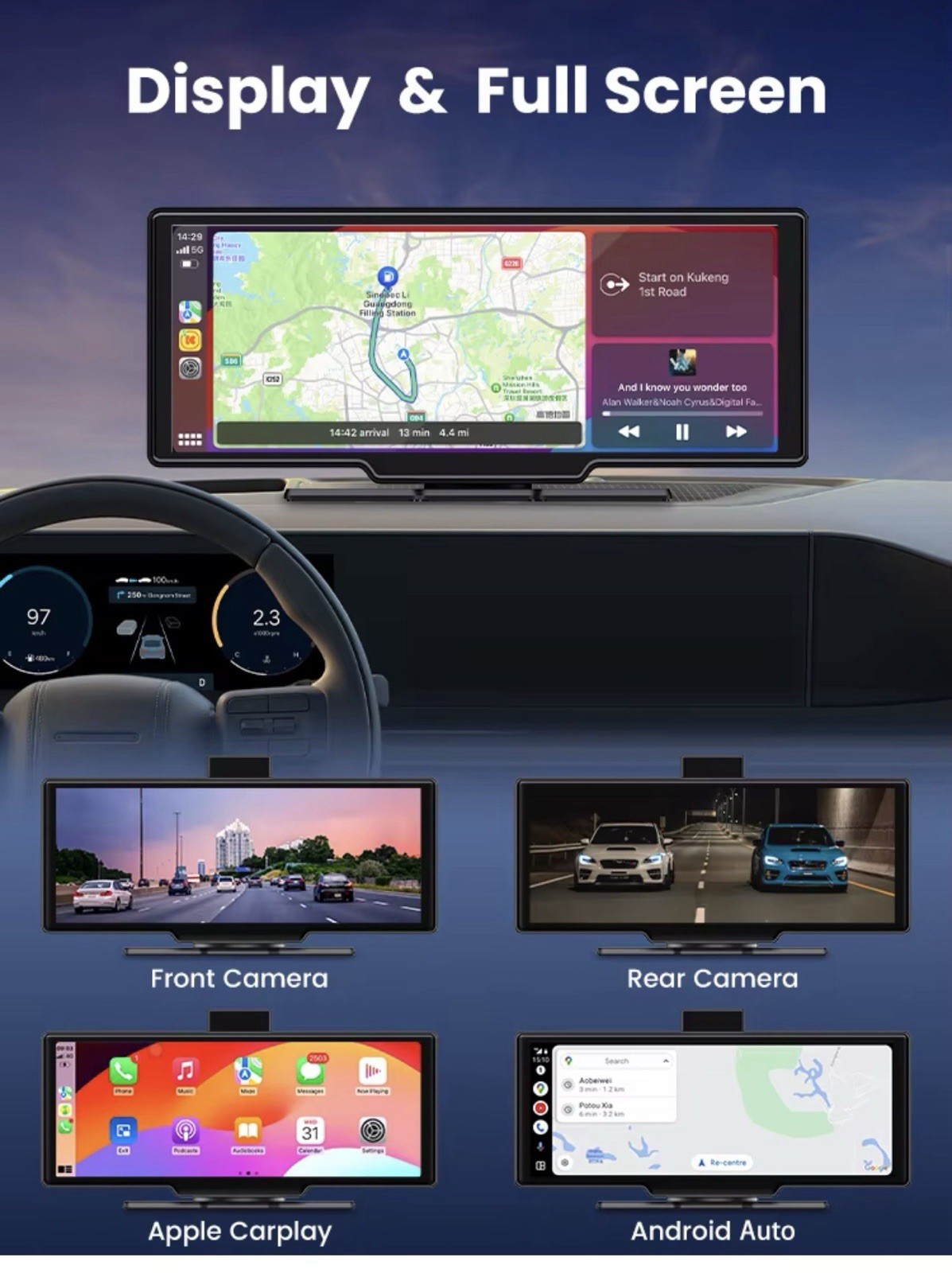 Maustor 10.26 Inch Android 14 Portable Wireless Carplay Android 6gb RAM +128GB S