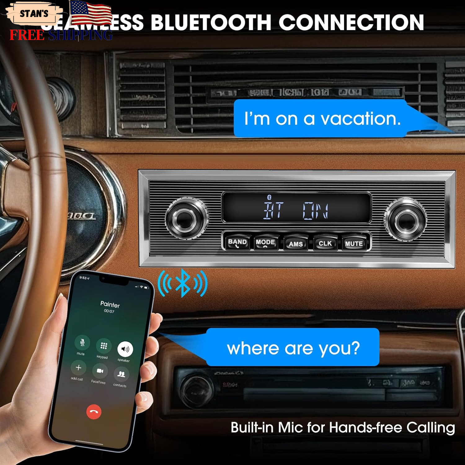 Single Din Classic Car Stereo: Vintage Retro Style Radio for Truck Bluetooth LC
