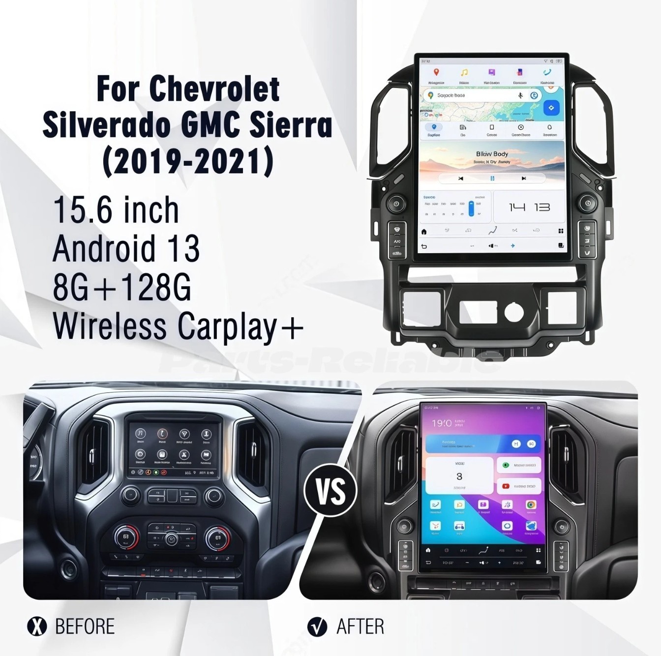 15.6″ Android 13 Screen Car Radio For 19-22 Chevrolet Silverado GMC For Parts