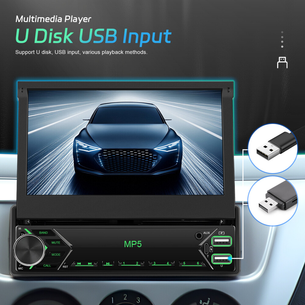 Single 1DIN 7″ Car Stereo Radio Carplay Android Auto Flip Out Touch Screen + Cam