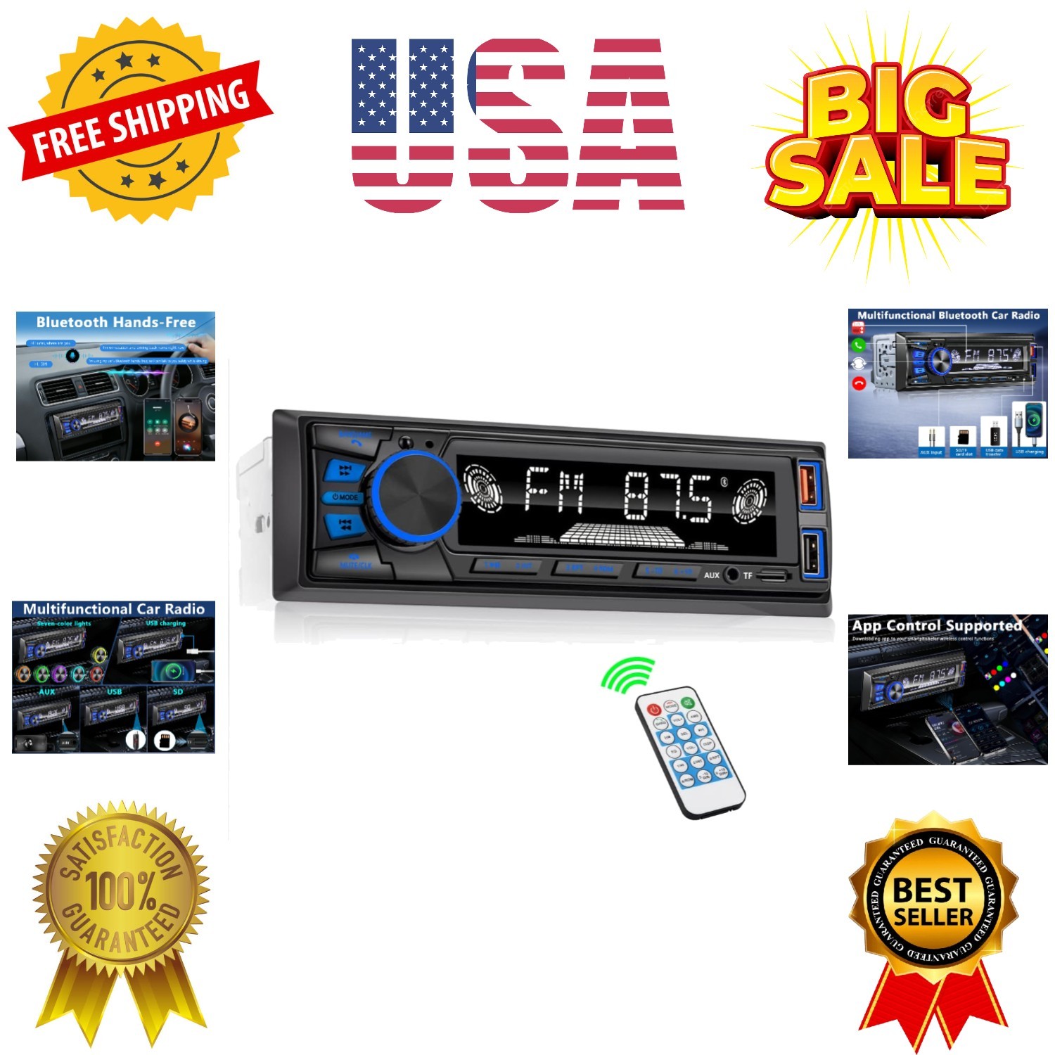 Car Radio Bluetooth Single DIN Car Stereo with Bluetooth,Car Audio with Push …