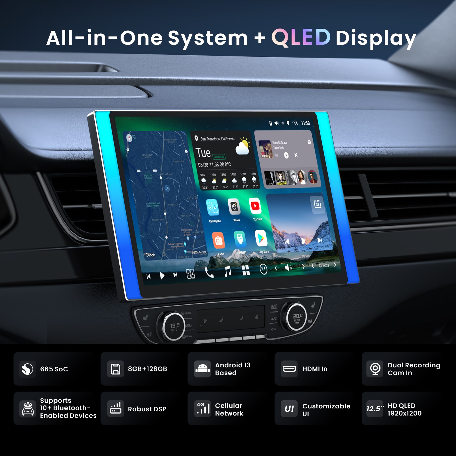 ATOTO 12″ Android13 AI Car Stereo 8+128G Hi-Volt RCA HDMI/ Dual Cam Record input