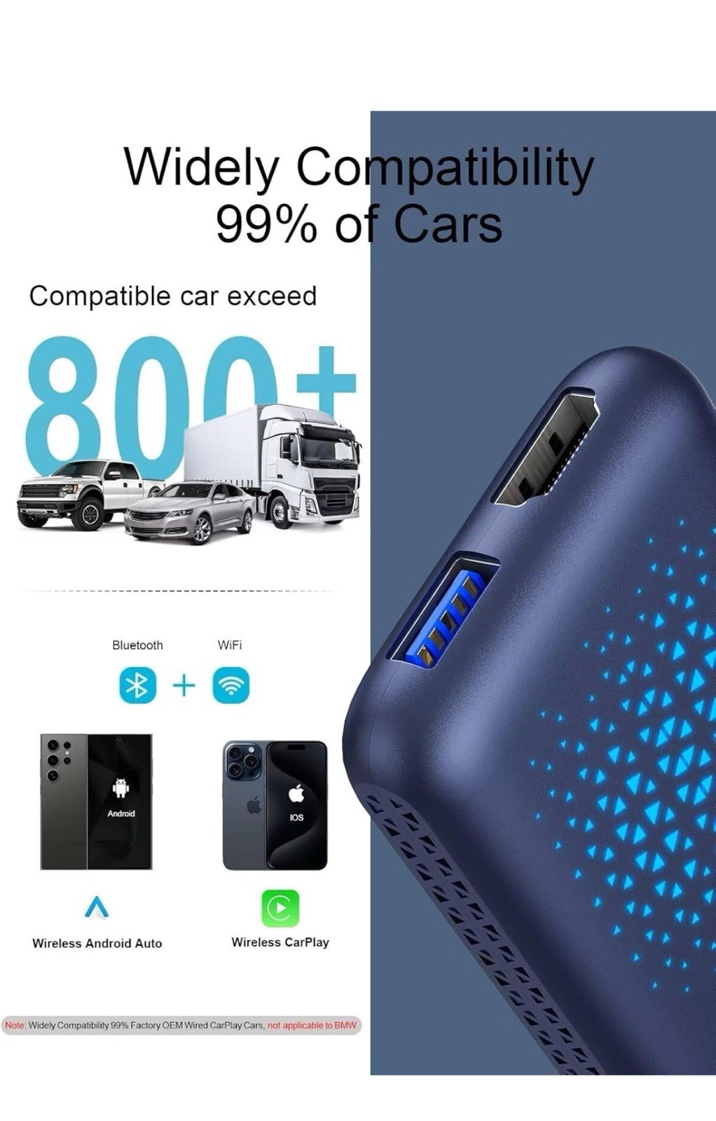 Wireless CarPlay WIFI AI box Android Auto Adapter Converter w/ Netflix YouTube