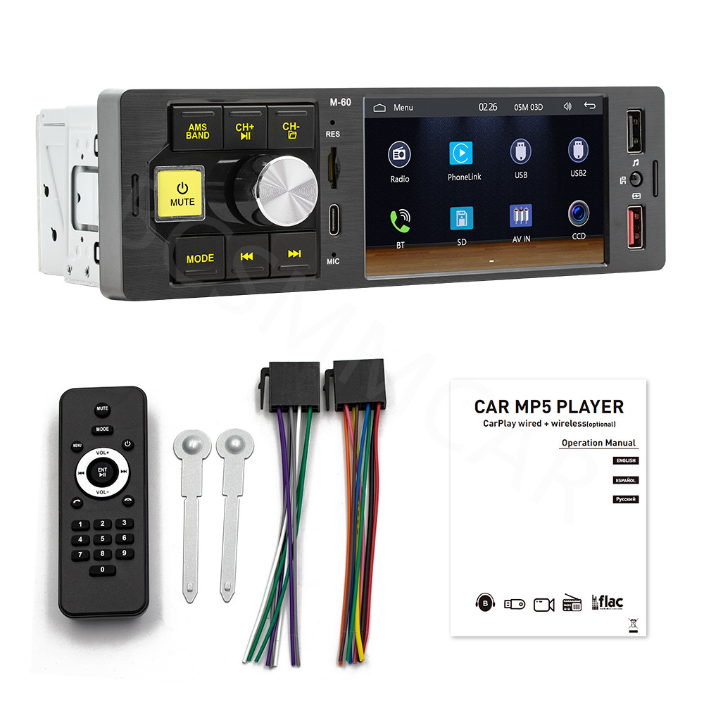 Car Stereo Radio Player USB Bluetooth Single DIN Mirror Link For Android Auto