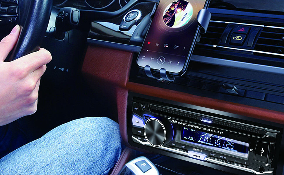 Single Din Car Stereo CDDVD Player Bluetooth FM/AM/RDS Radio USB SD AUX Receiver
