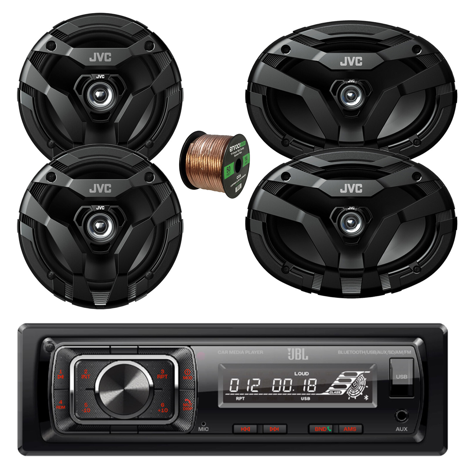 JBL Celebrity150 Bluetooth Receiver, 2x 6×9″ 400W + 2x 6.5″ 300W Speakers w/Wire