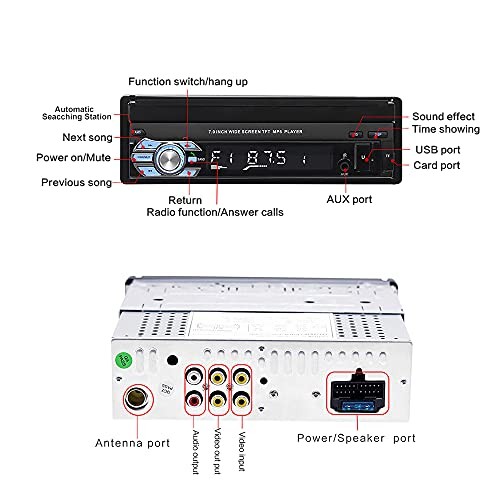 Bluetooth Single Din Car Stereo 7 Inch Retractable Touchscreen with Mirror Link