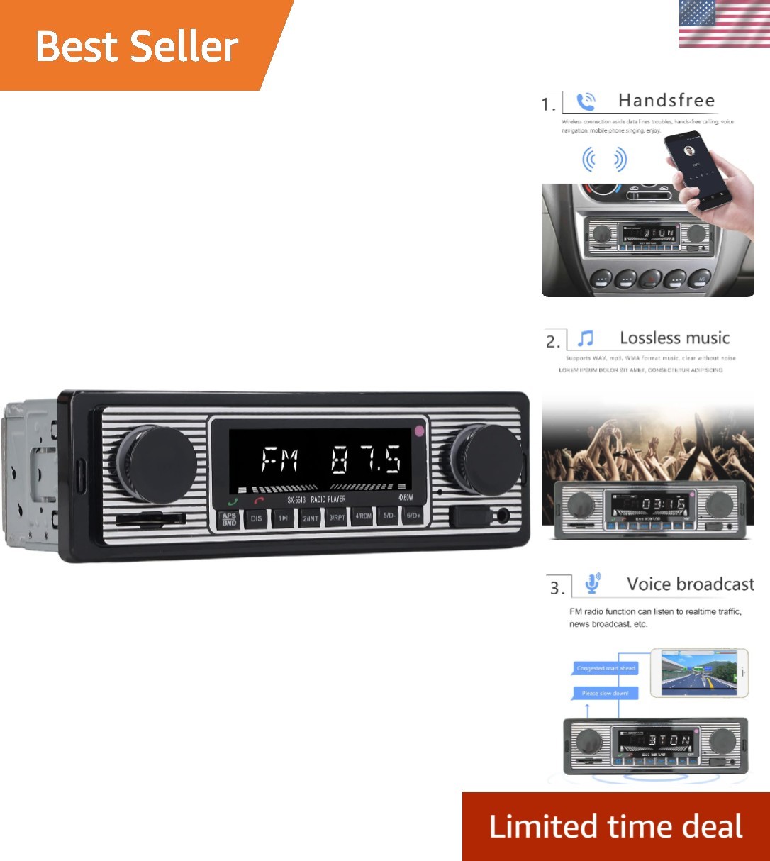 Bluetooth MP3 Player for Cars: USB/AUX Inputs & 4 Channel Sound Experience