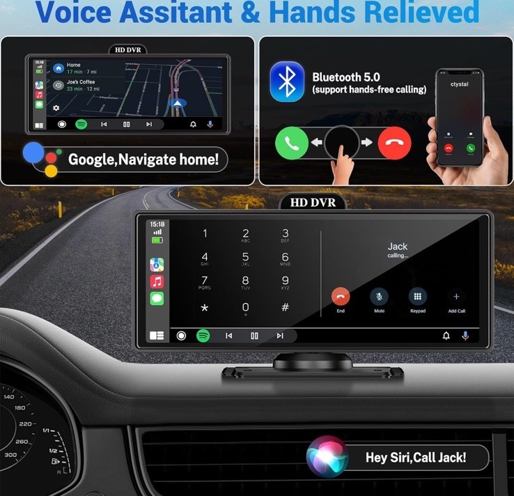 10.26″ Android Auto Screen Wireless CarPlay Car Stereo For Apple 4K Dash Cam BT