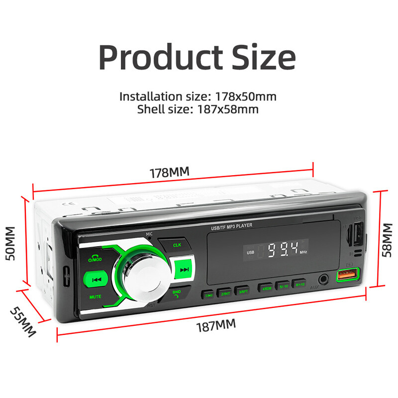 1Din 12V Car LCD Bluetooth MP3 Player Radio Stereo USB TF FM AUX Media WMA/WAV