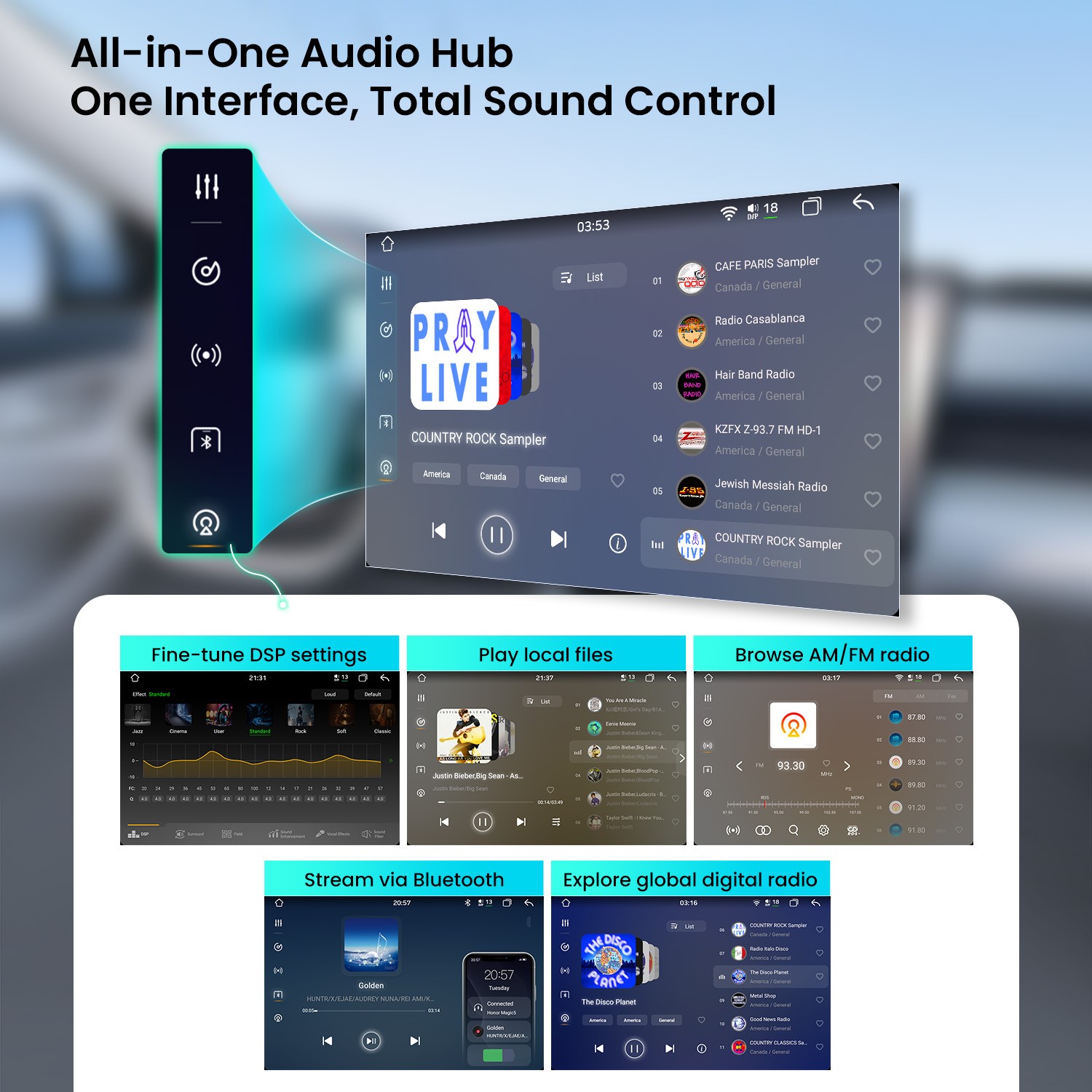10.1″ QLED 2 DIN AI NPU Android 14 Car Radio Stereo 4+64G CarPlay ADAS Dash CAM