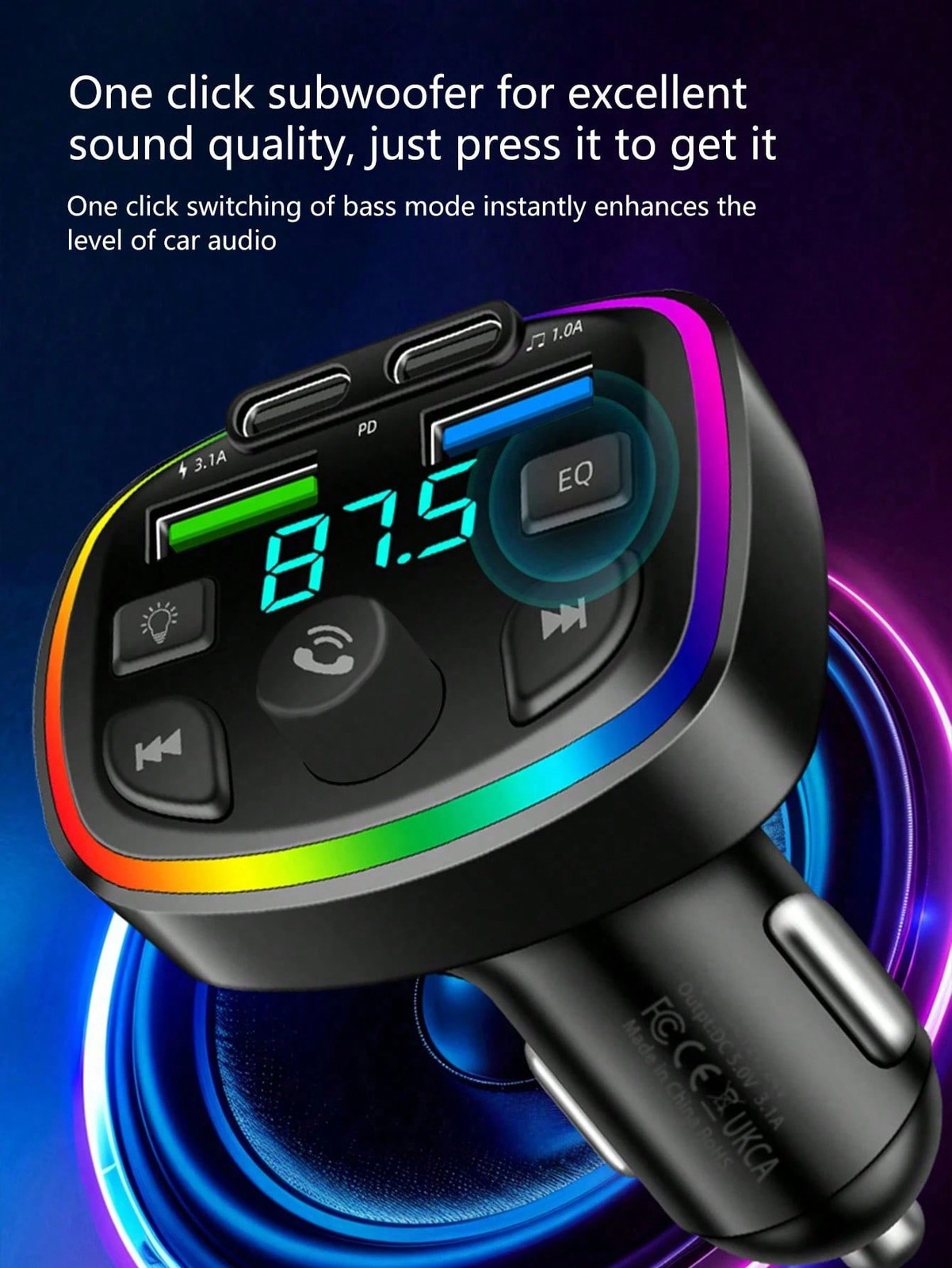 Bluetooth 5.0 FM Transmitter Car MP3 Player QC3.0 Dual USB Fast Charging Audio