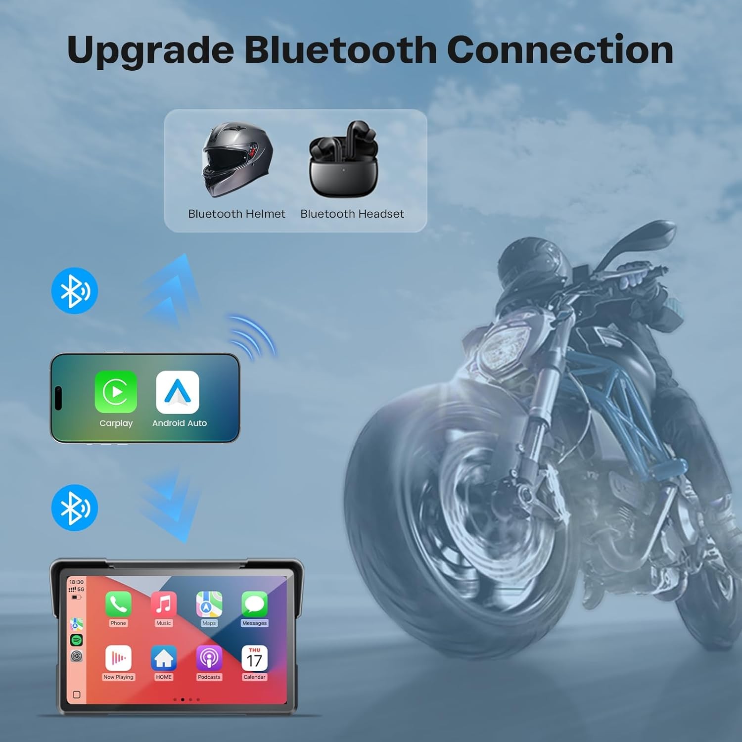 7″ Wireless Motorcycle Carplay GPS Navigation System Apple Carplay Android Auto