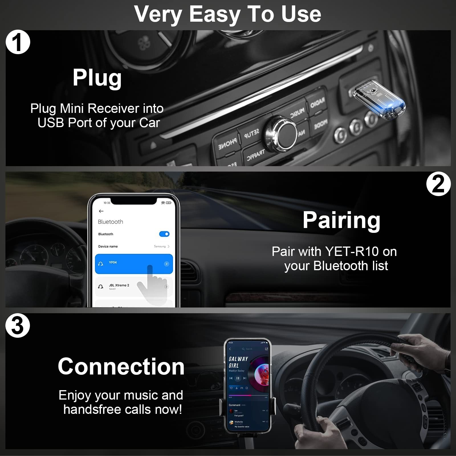 USB to Bluetooth Car Kit – Wireless Audio Adapter for Home & Transparent