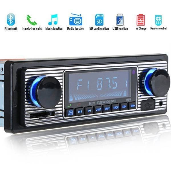 Bluetooth Vintage Car FM Radio MP3 Player USB Classic Stereo Audio Receiver AUX