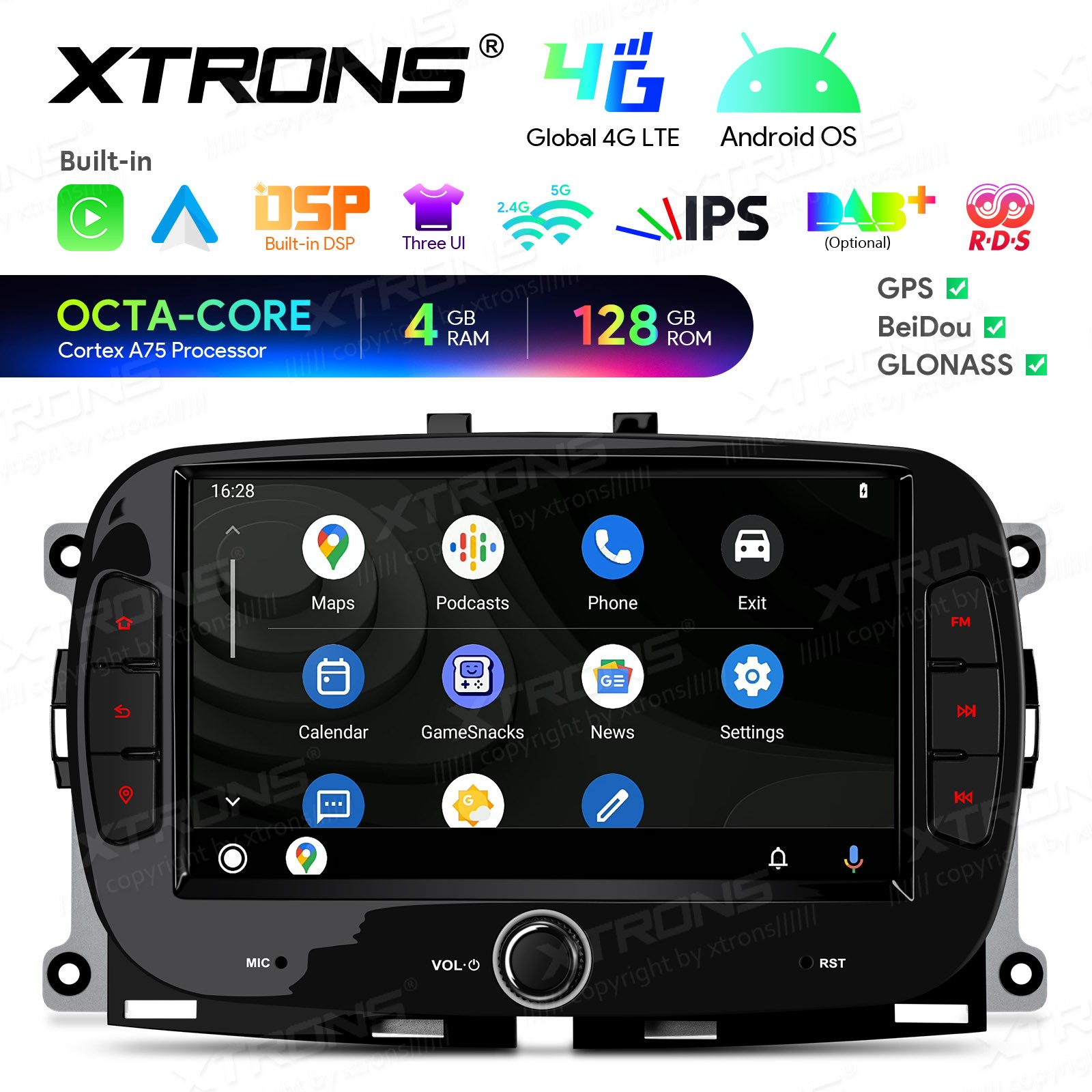 CarPlay For Fiat 500 Android 13 8-Core Car Stereo Radio RDS GPS 4G LTE WiFi 64GB