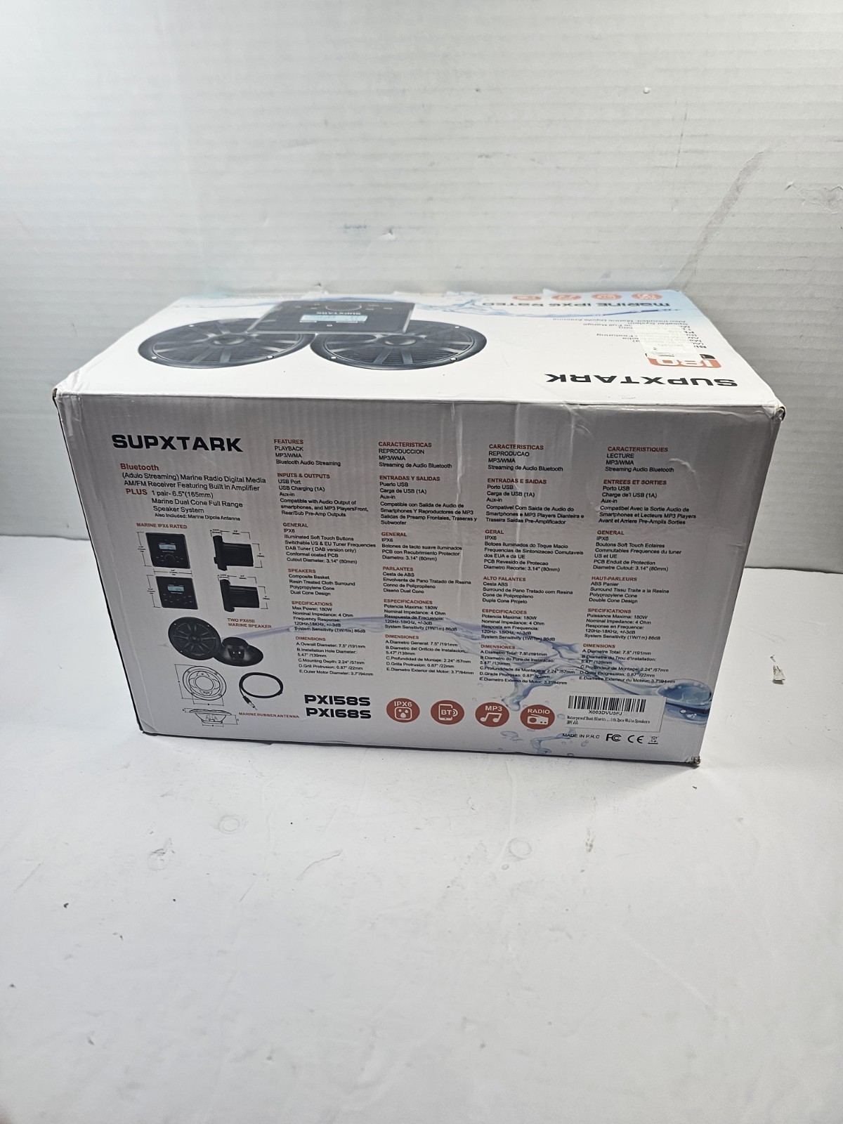 Supxtark Waterproof Boat Bluetooth Receiver AM FM Radio with 2pcs White Speakers