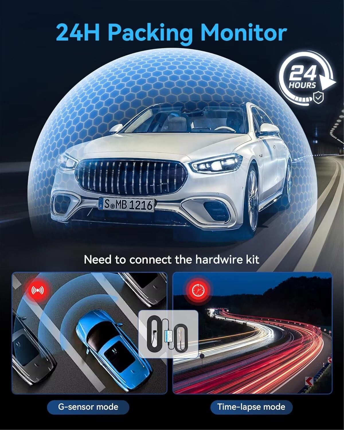 3-Channel 4K Dash Cam Front+Rear+Inside, Built-in 32GB Card, Night Vision