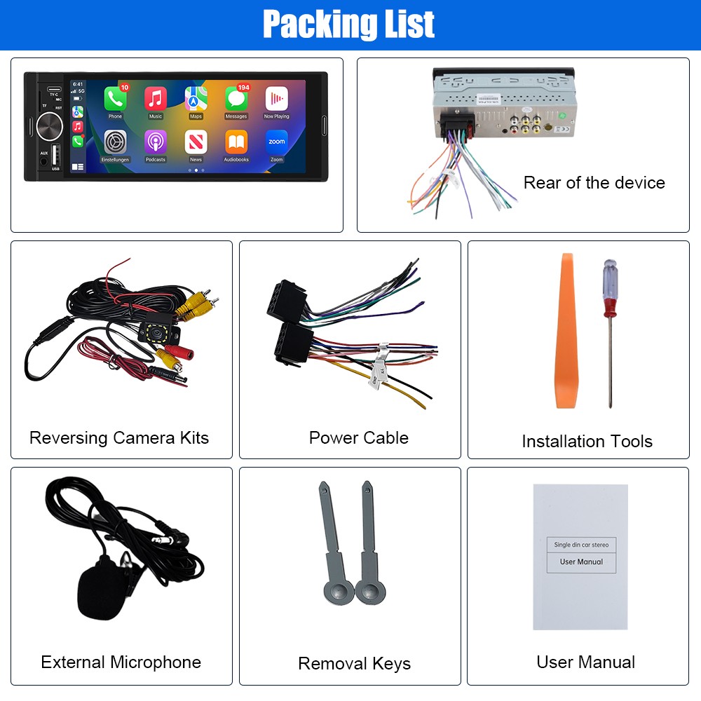 Rear Camera MIC 6.36″CarPlay Android Auto Universal Car Stereo Multimedia Player