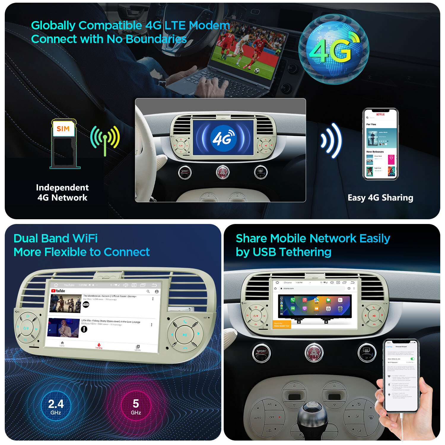 7″ Android 13 8Core Car Play GPS Sat Nav Stereo Radio for Fiat 500 2007-15 Beige