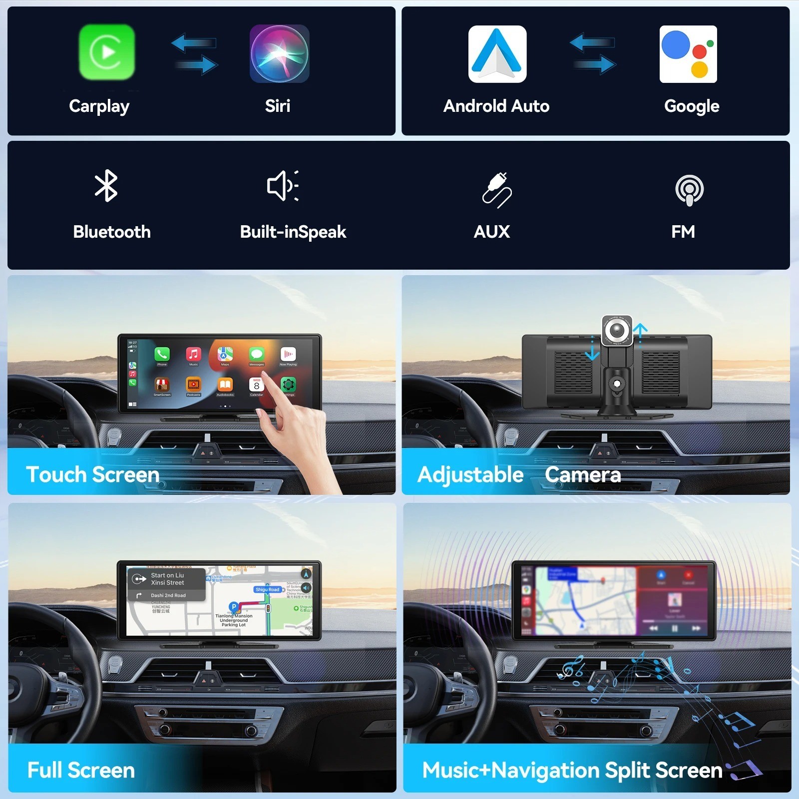 Universal 10.26″ Wireless CarPlay Android Auto Touch Screen Car Stereo GPS