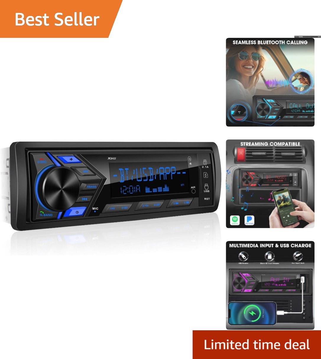 1-Din Car Radio with Wireless Remote Control & 30 FM/AM Presets for Music Lovers