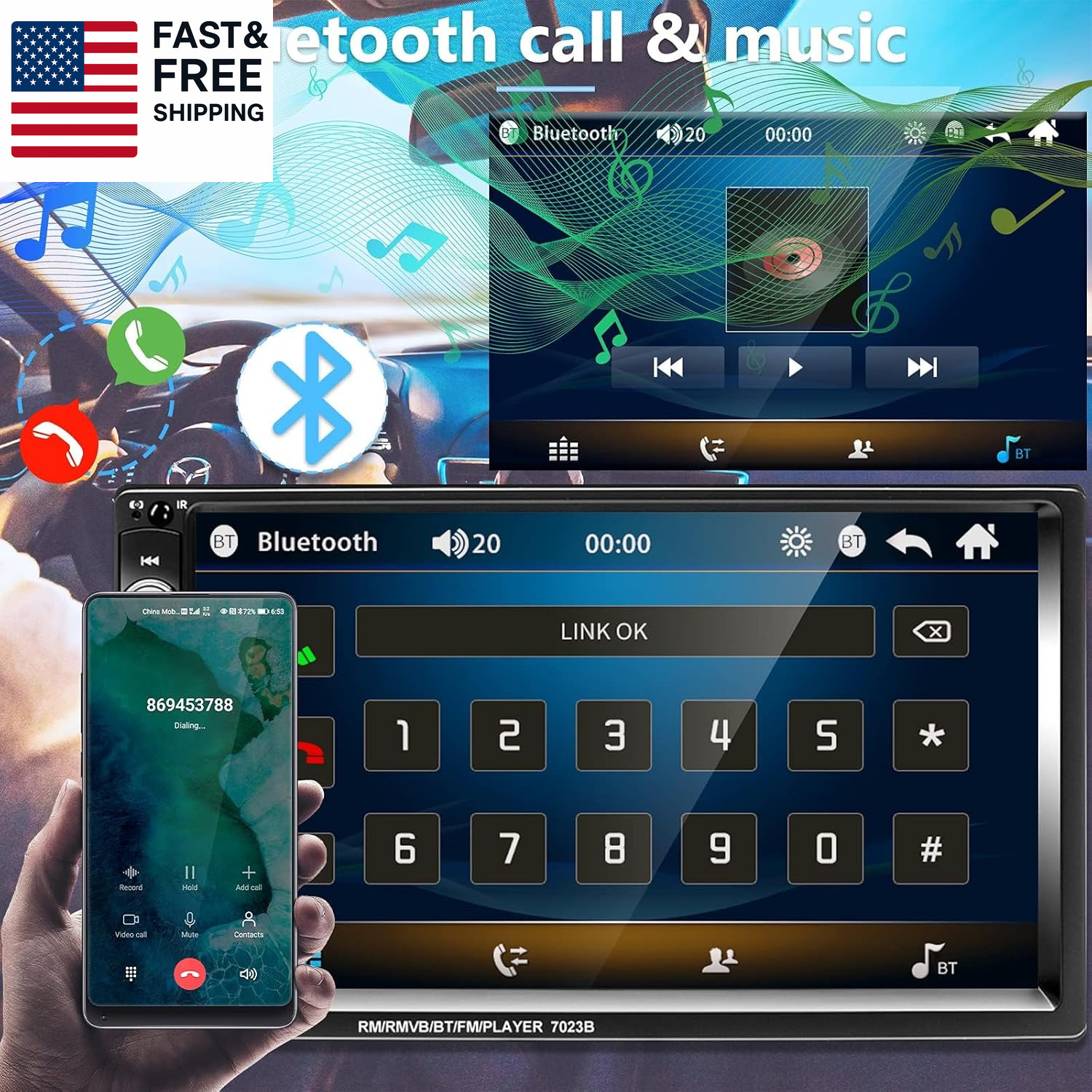 Double Din Car Stereo Radio 7 Inch Touch Screen Bluetooth Handsfree Mirror Link