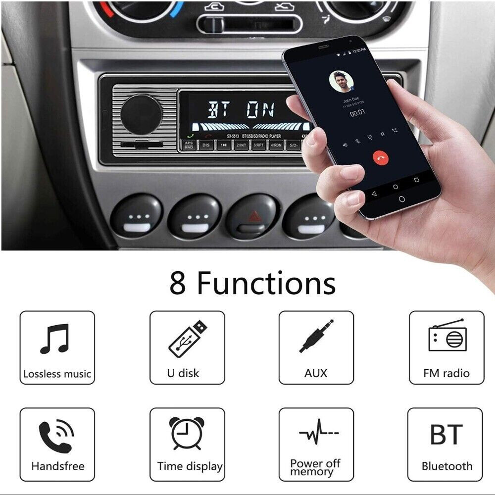 Bluetooth Car Stereo Audio In-Dash FM Aux Input Receiver SD USB MP3 Radio Player