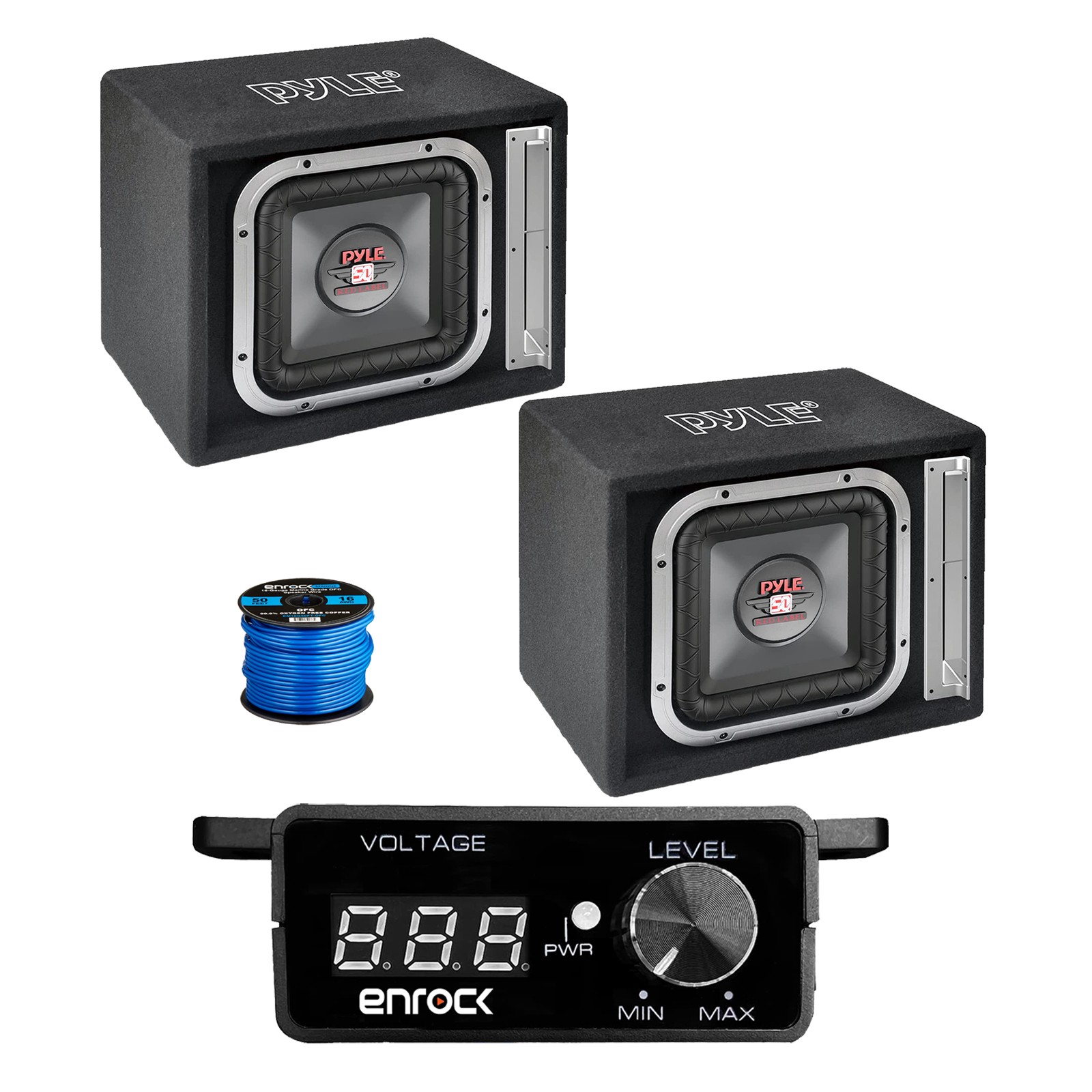 1 Pair (Qty 2) Pyle 10″ 800W Rear Vented Subwoofer Enclosure, Bass Knob w/ Wire