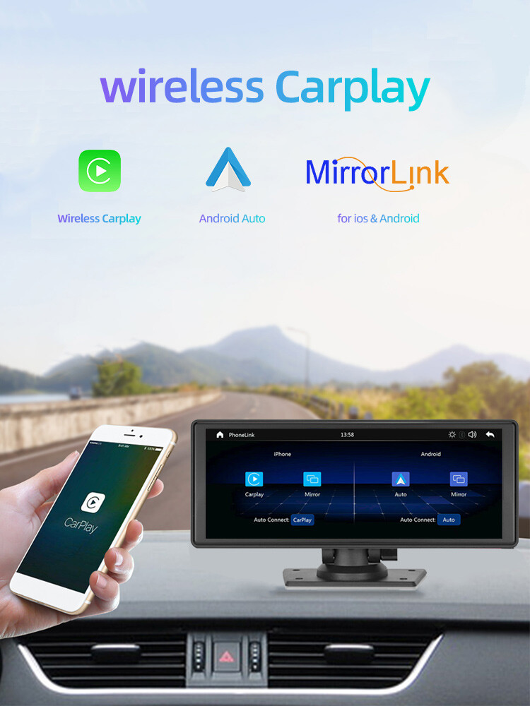 10.26″ Portable Car Stereo Radio IPS Touch Screen Wireless CarPlay Bluetooth FM