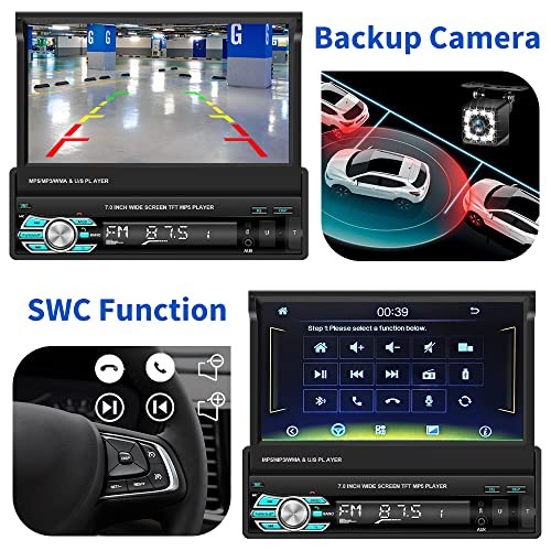 (Stable) 7 Inch Single Din Carplay Car Stereo, Flip Out Touch USB, Carplay