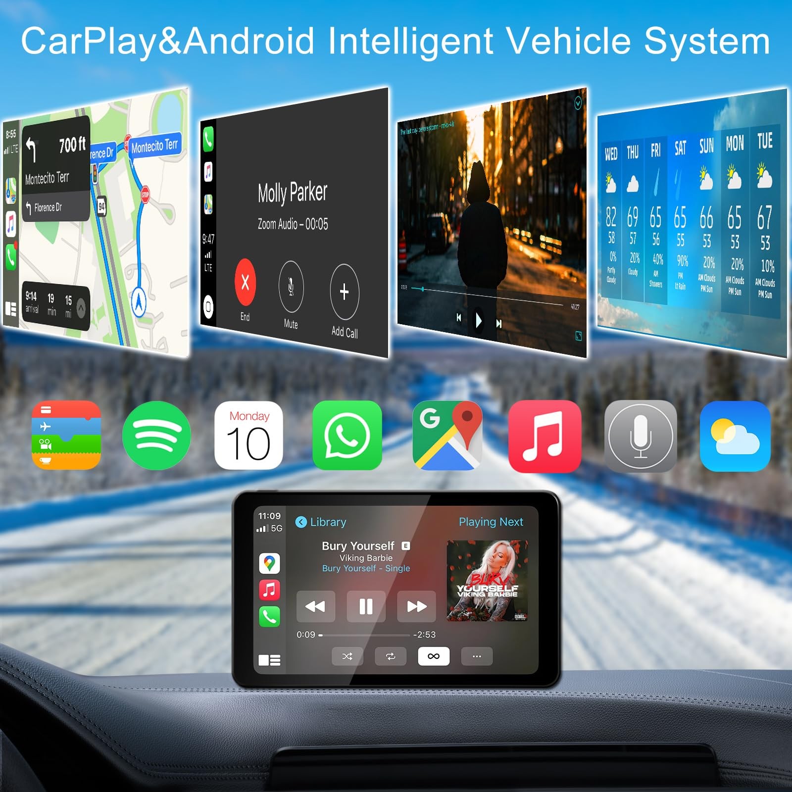 Wireless CarPlay Screen Android Auto for Car, 7″ Car Stereo Touch Screen