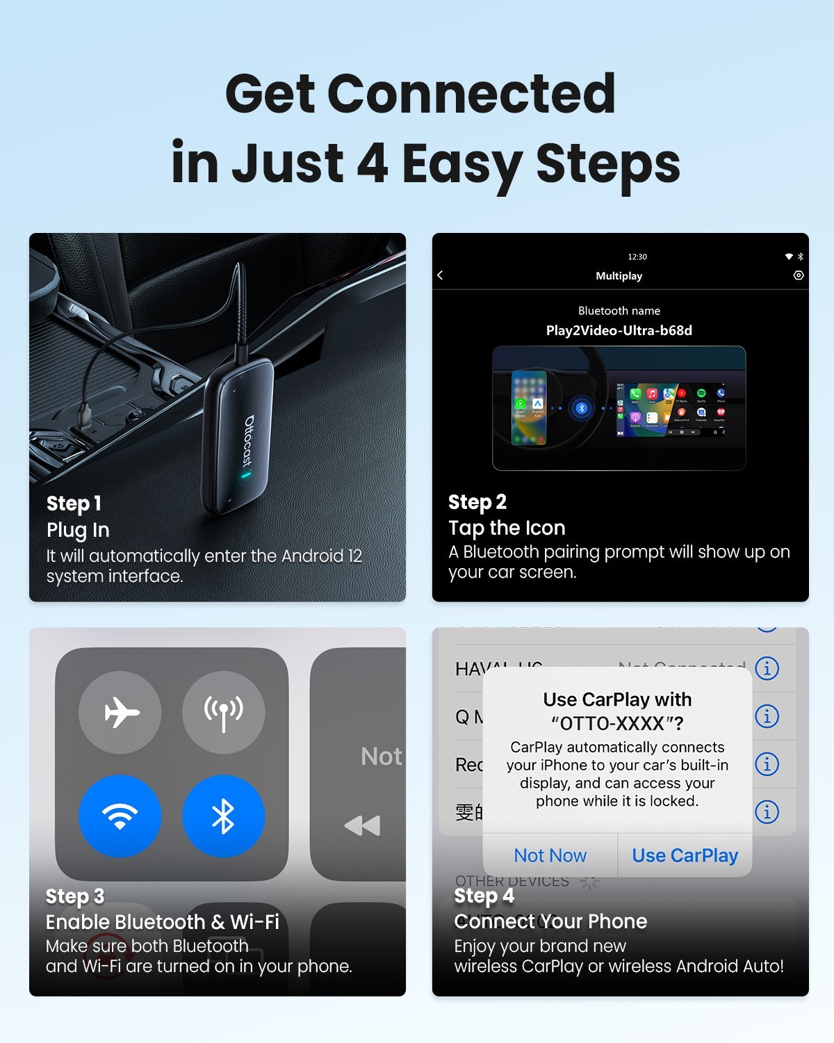 3in1 Wireless CarPlay & Android Auto Adapter Built-in YouTube Android 12 AI BOX