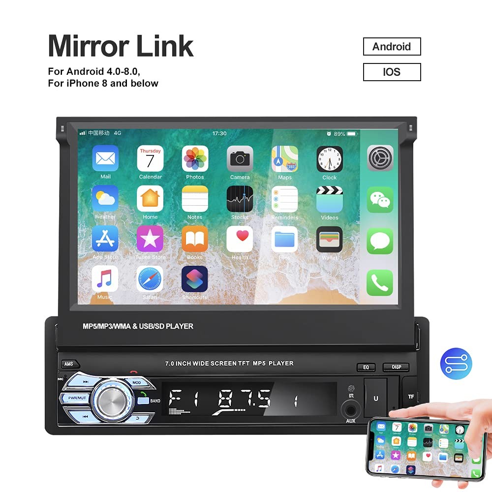 Bluetooth Single Din Car Stereo 7 Inch Retractable Touchscreen Car Radio with…