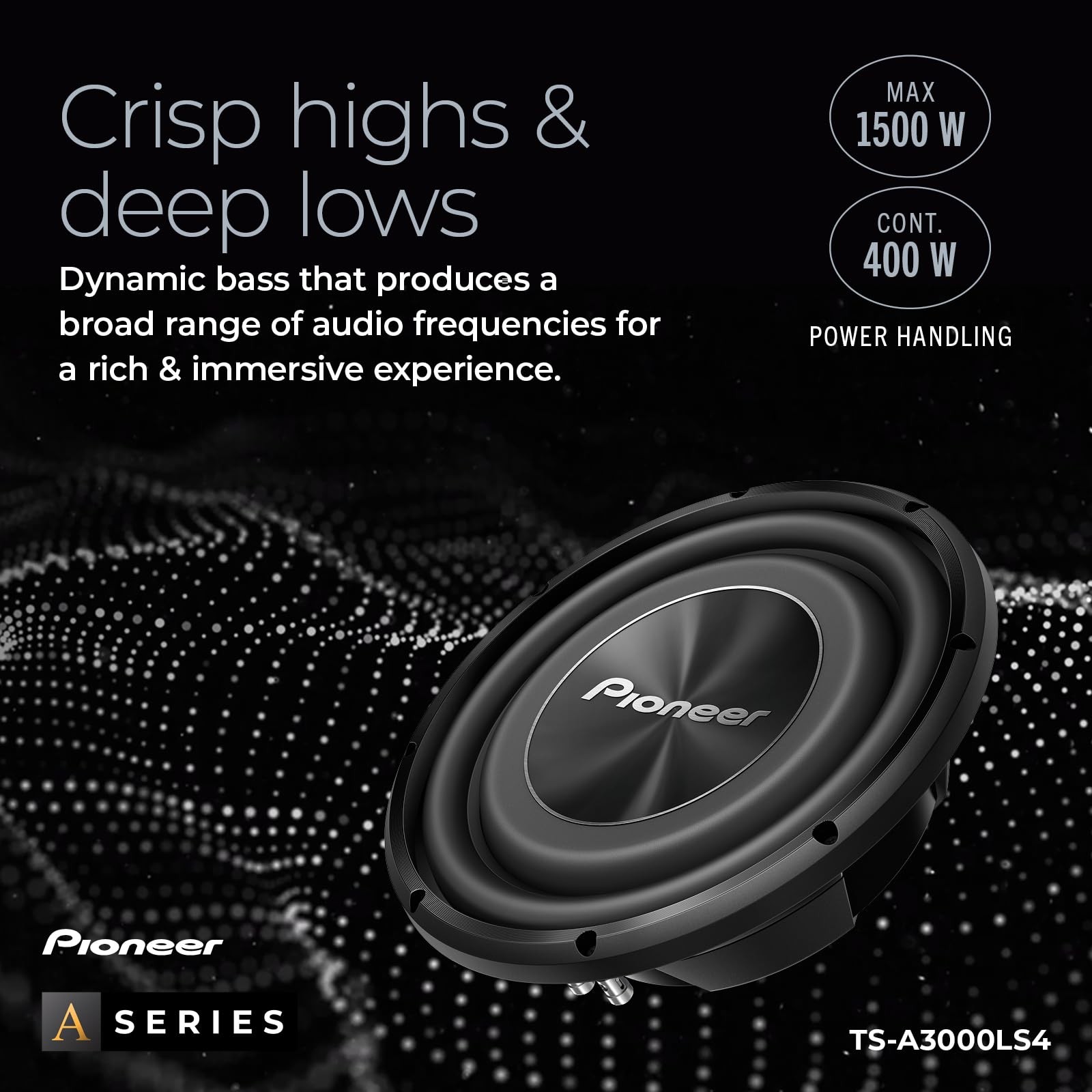 PIONEER A-Series TS-A3000LS4 12” Subwoofer – 1500W Max, Shallow-Mount Design, De