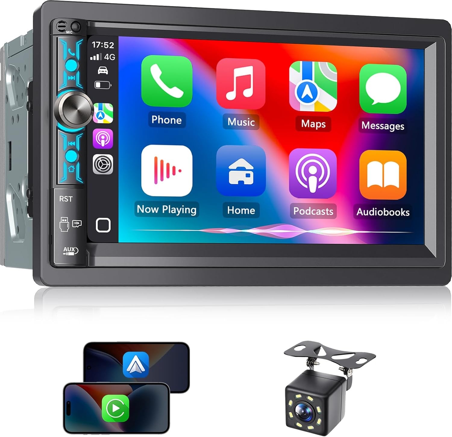 Double Din 7 Inch Car Radio Wireless Carplay Backup Cam