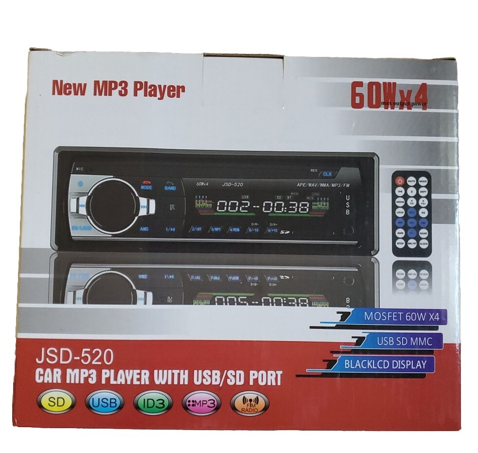 New Car MP3 PLAYER USB SD Port FM Radio 60 Watts X 4 JDS-520 Remote