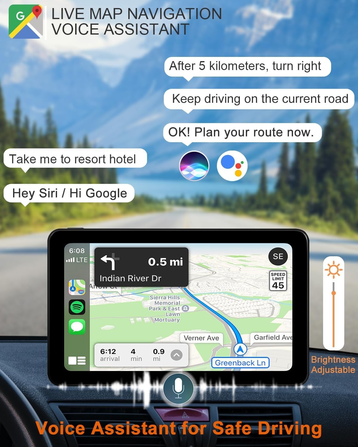 Apple Carplay Screen 7″ HD Portable Car Stereo Wireless Android GPS Navigation