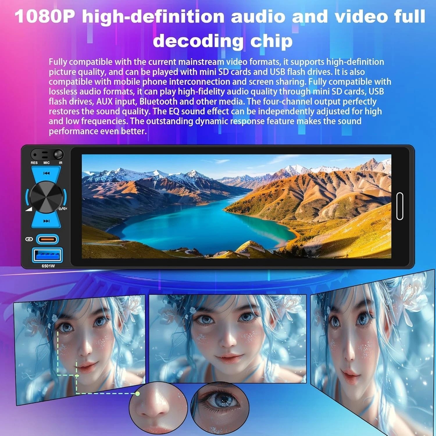 6.5″ Single Din Car Stereo Wireless Apple CarPlay Android Auto, Car Radio Blu…