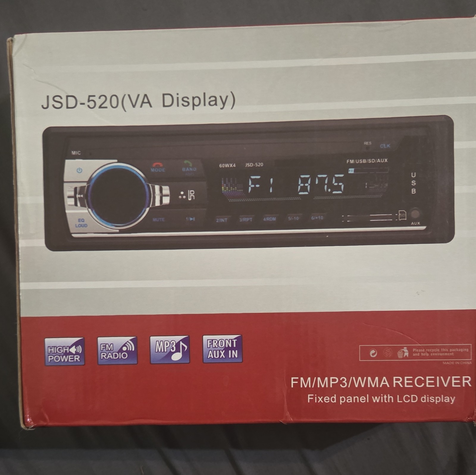 JSD-520 1 DIN Digital Media Receiver FM Radio MP3 Aux Input Clock Remote