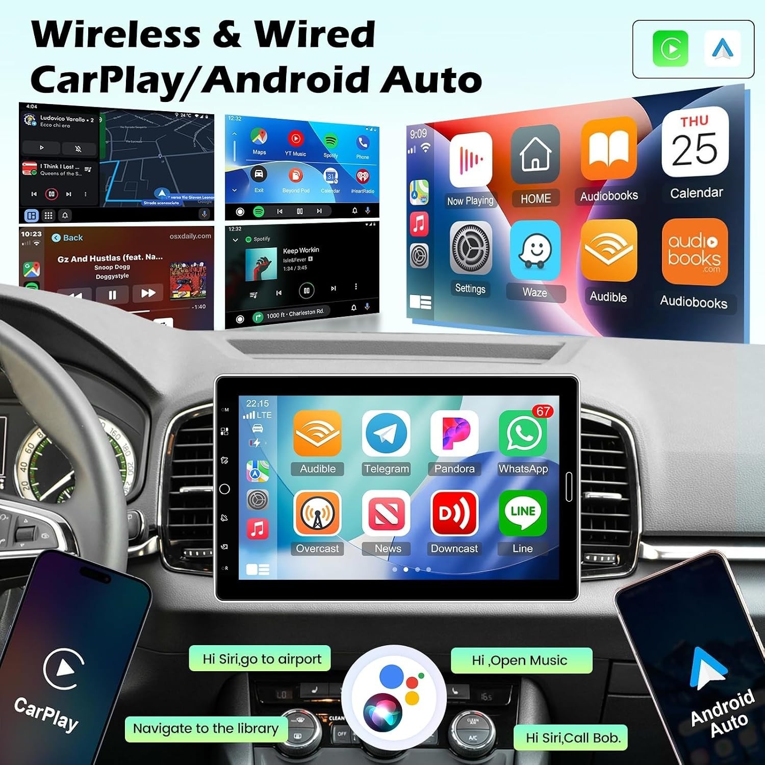 10.1 inch Single Din Touchscreen Radio 10 inch Car Stereo with Wireless Carplay