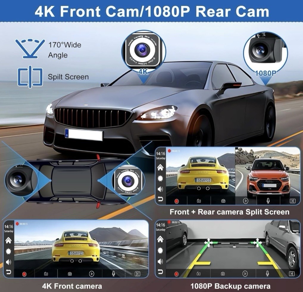 CarPlay & Android Auto, 10HD Inch 4K/1080P, GPS, FM, Voice