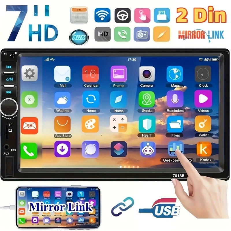 7″ Double 2 Din Car MP5 Player Bluetooth Touch Screen Stereo Radio Audio Mrrior;
