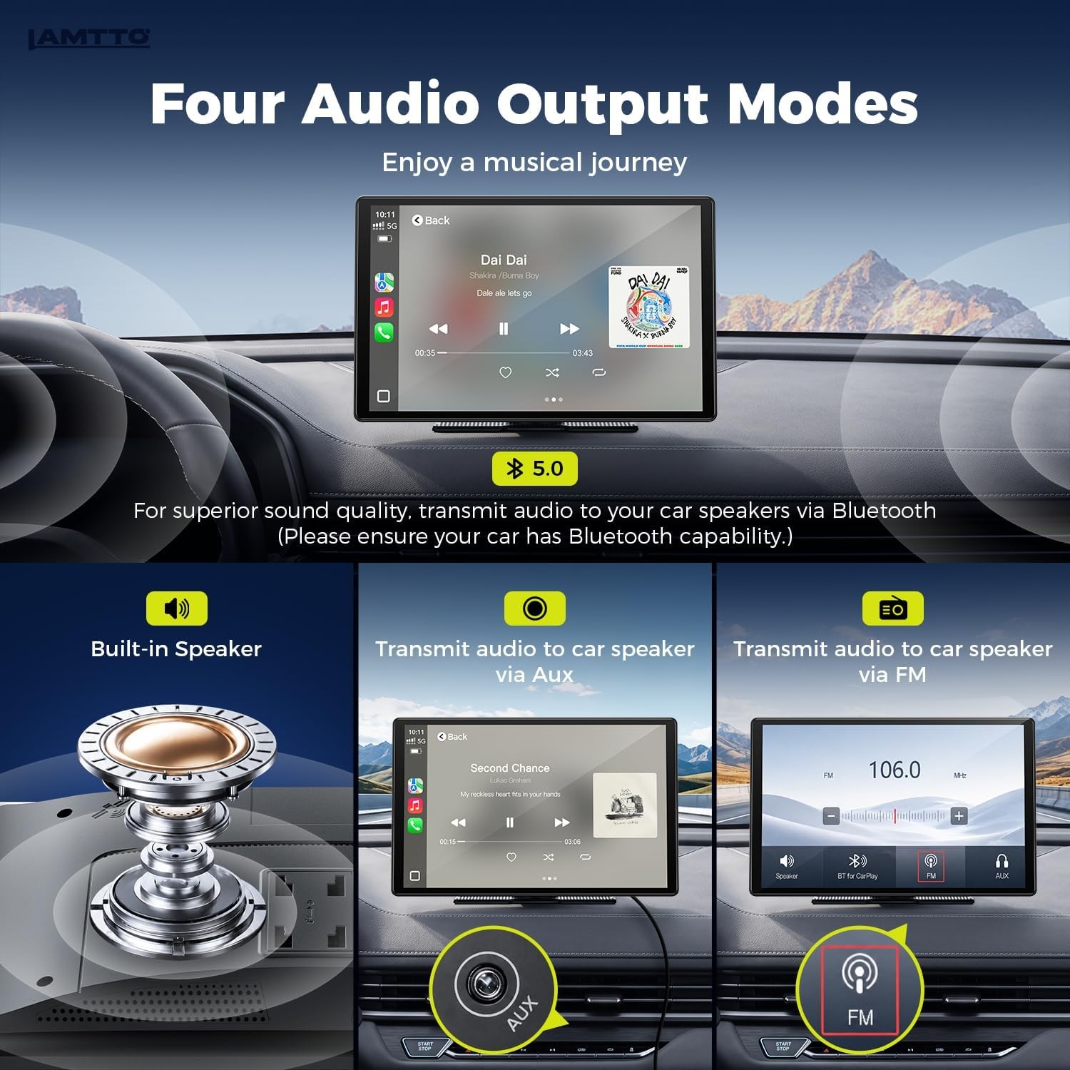 11″ Portable Car Stereo Radio Wireless Apple Carplay/Android Auto Touch Screen
