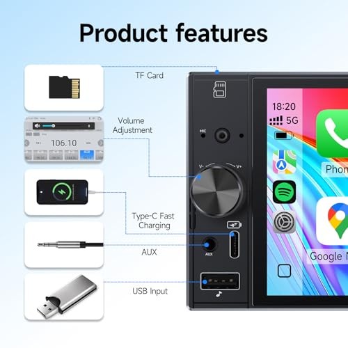 Single Din Car Stereo with Carplay Android Auto,6 Inch in-Cell Touch D65