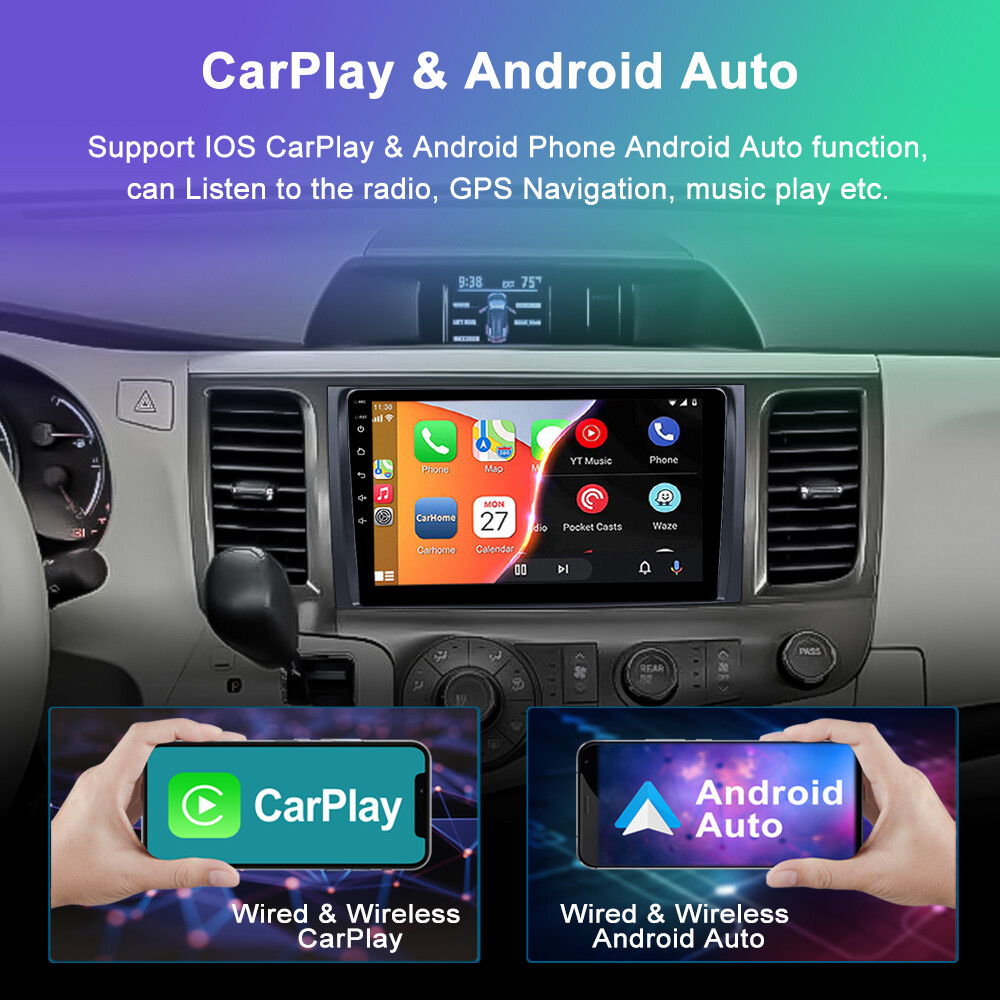 For Toyota Sienna 2011-14 Android 13 Car Stereo Radio GPS NAv Apple Carplay+Cam