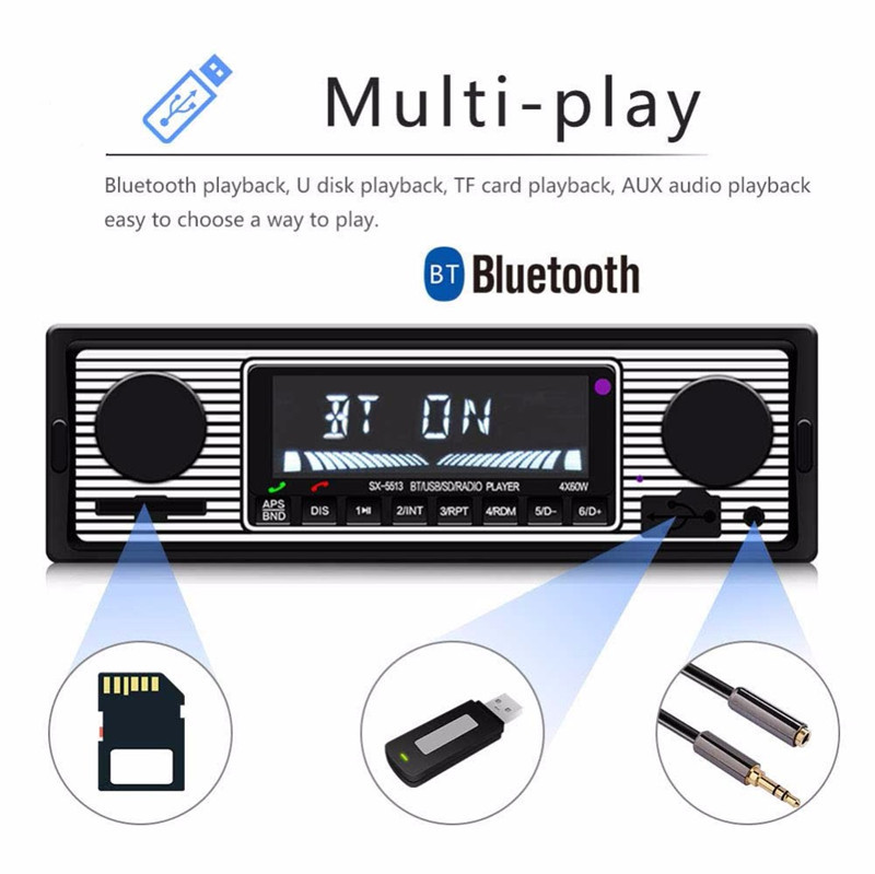 Car 1Din MP3 Player Bluetooth Microphone Hands-free Calls FM Stereo Radio USB/SD