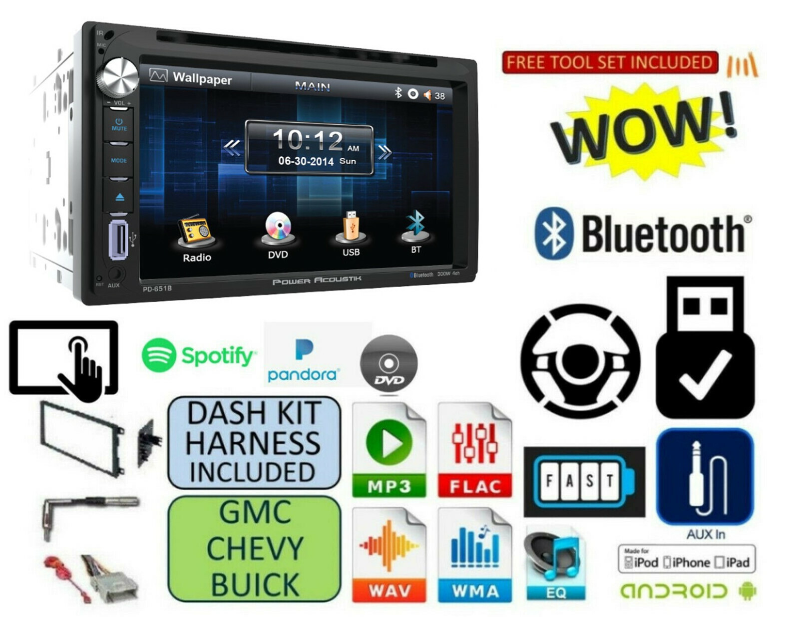 Stereo Kit FITS CHEVY-GMC TRUCK-VAN-SUV Cd Dvd AUX TOUCHSCREEN Bluetooth